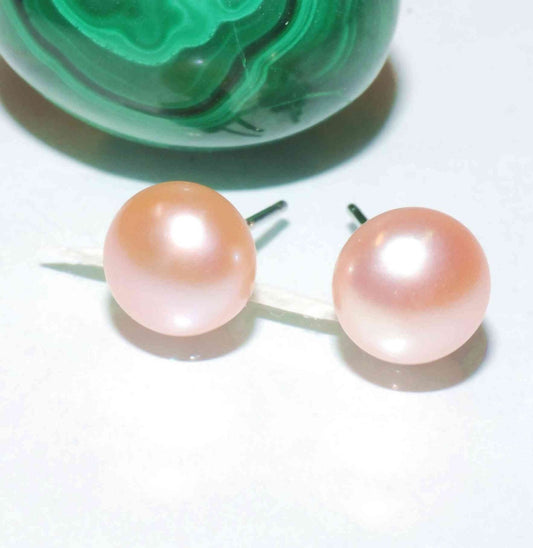 AAA 8.5-9mm 925 Sterling Silver Round Natural Pink Freshwater Pearl Stud Earrings