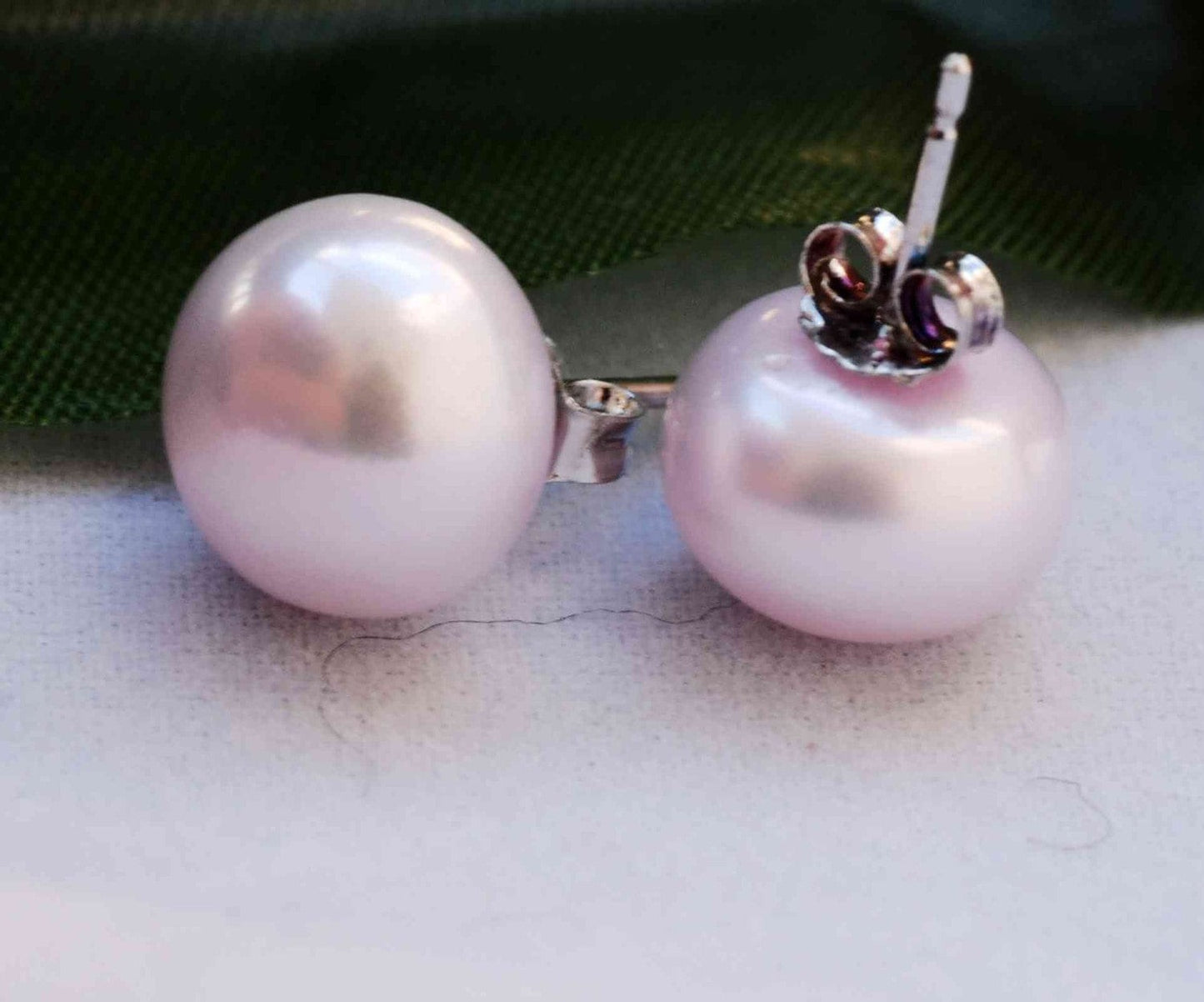 AAA 10-10.5mm 925 Sterling Silver Round Natural Pink Freshwater Pearl Studs