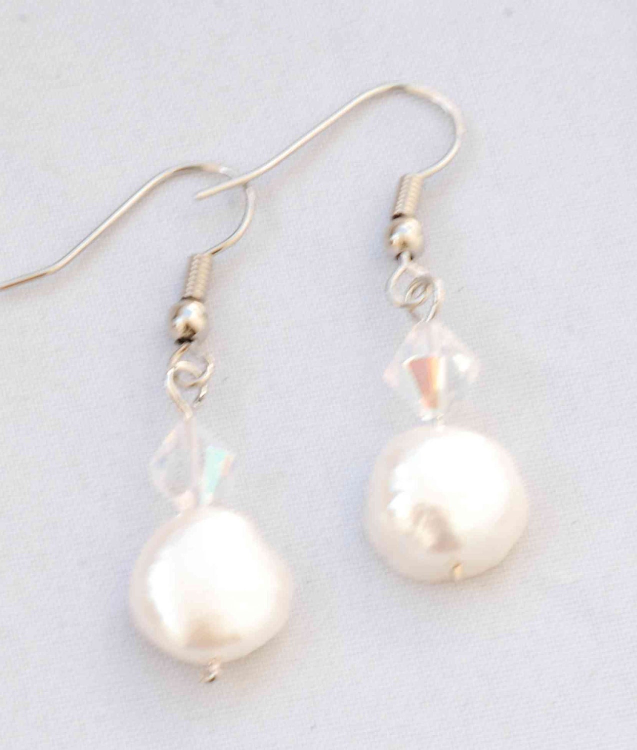 Genuine Baroque Nugget with Crystal sterling Silver Dangle Earring