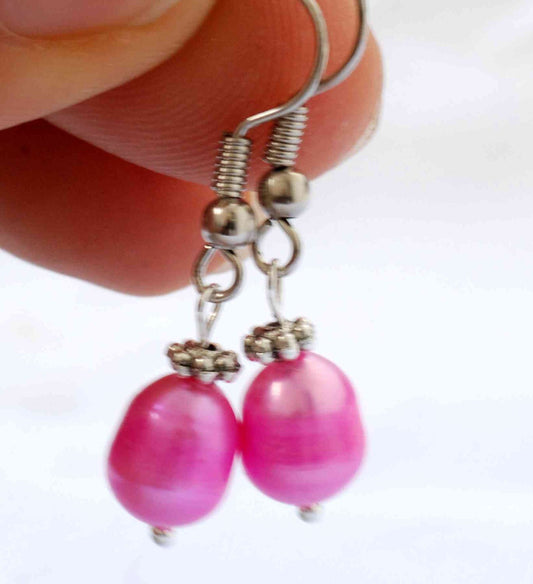 7X9mm 18k Gold Plated Teardrop Pink Freshwater Pear Dangle Earrings