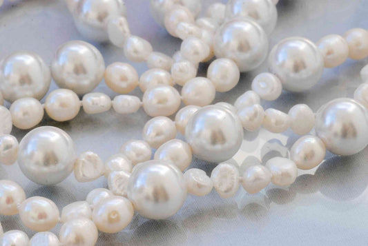 7-8mm Baroque White Freshwater Pearl With 14mm Crystal Pearl Necklace