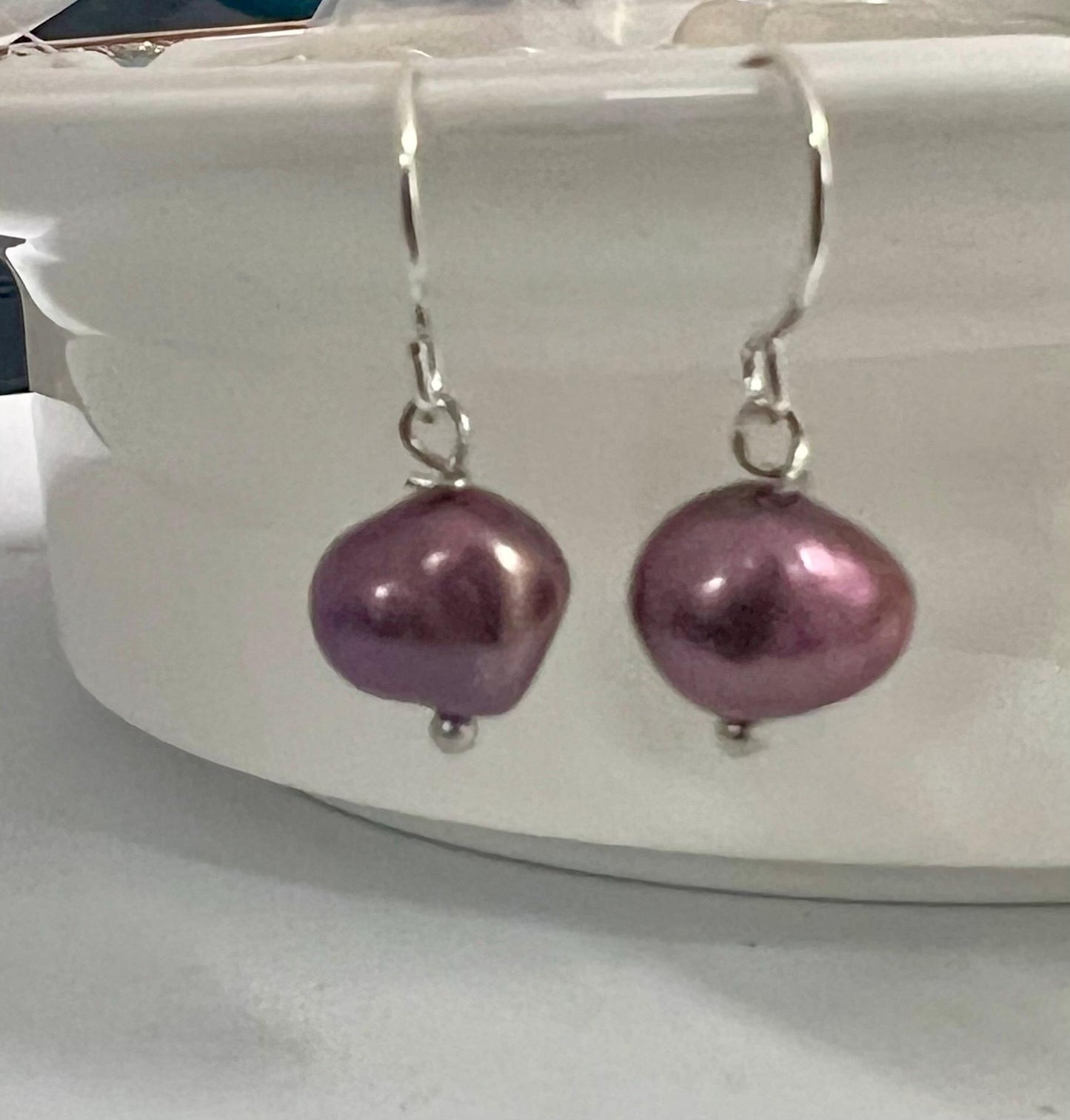 8mm 925 Sterling Silver Baroque Freshwater Pearl Dangle Earrings