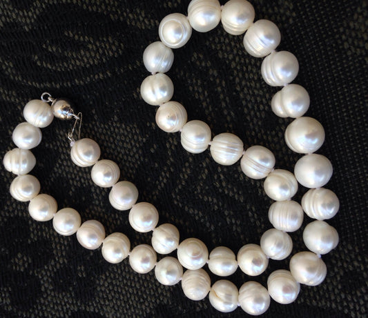 16"-36" 10mm-11mm Genuine baroque freshwater Pearl Knotted Ivory White Necklace