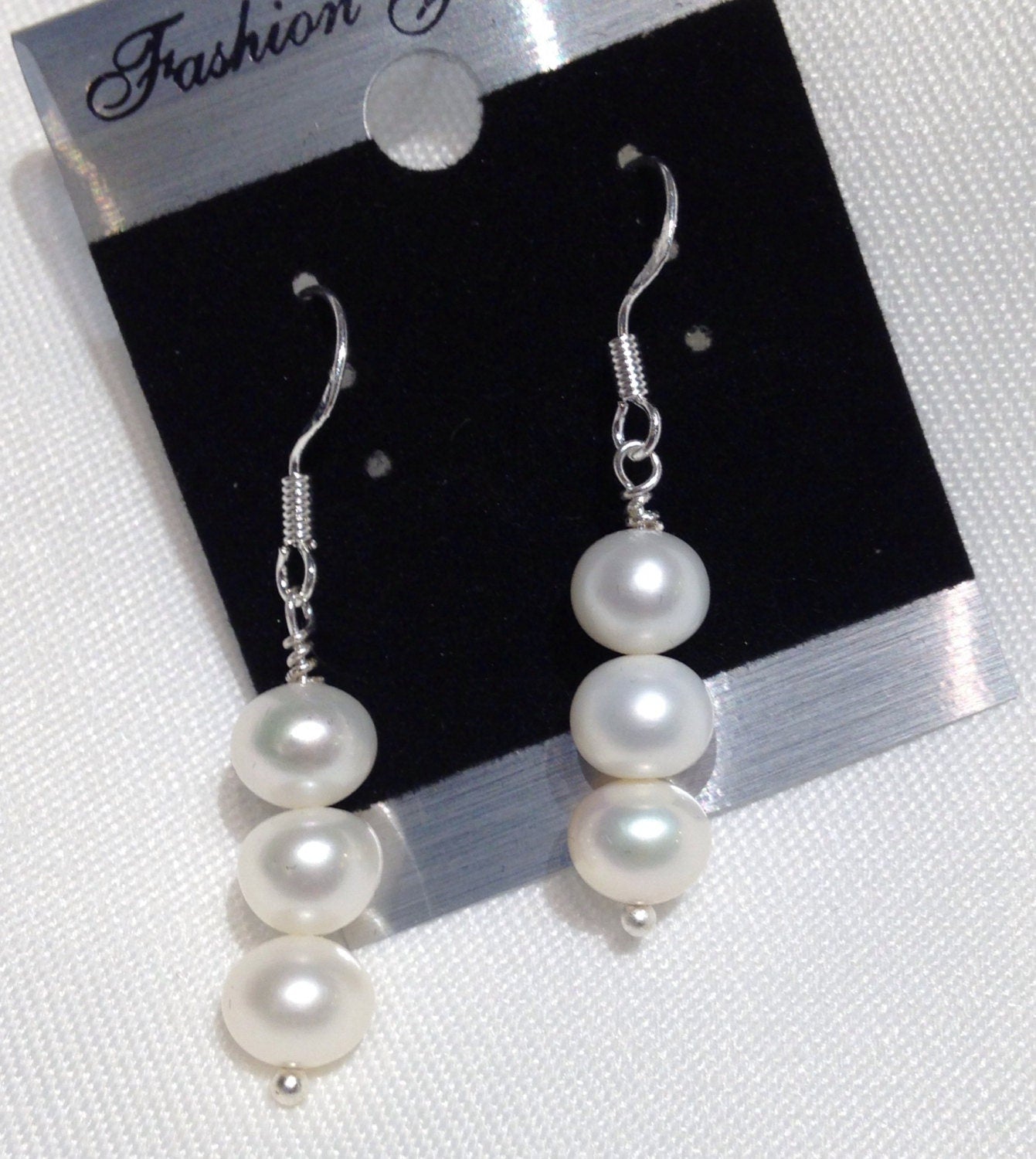 7mm 925 sterling Silver Coin Ivory White Pearl Dangle Earrings