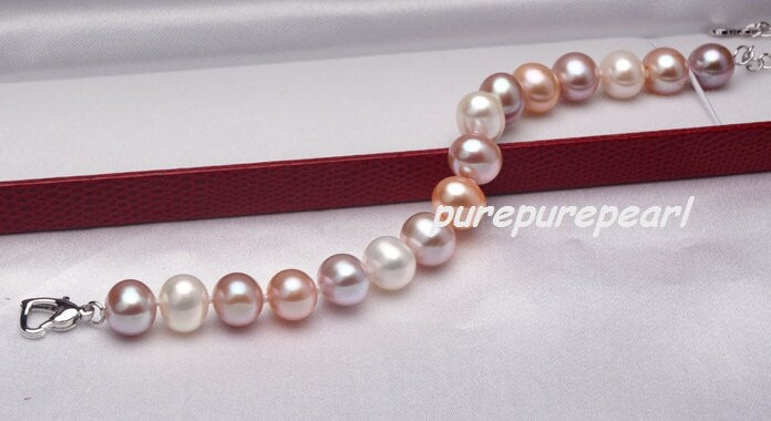 7-8mm 925 Sterling Silver Round Mixed Color Freshwater Pearl Bracelet