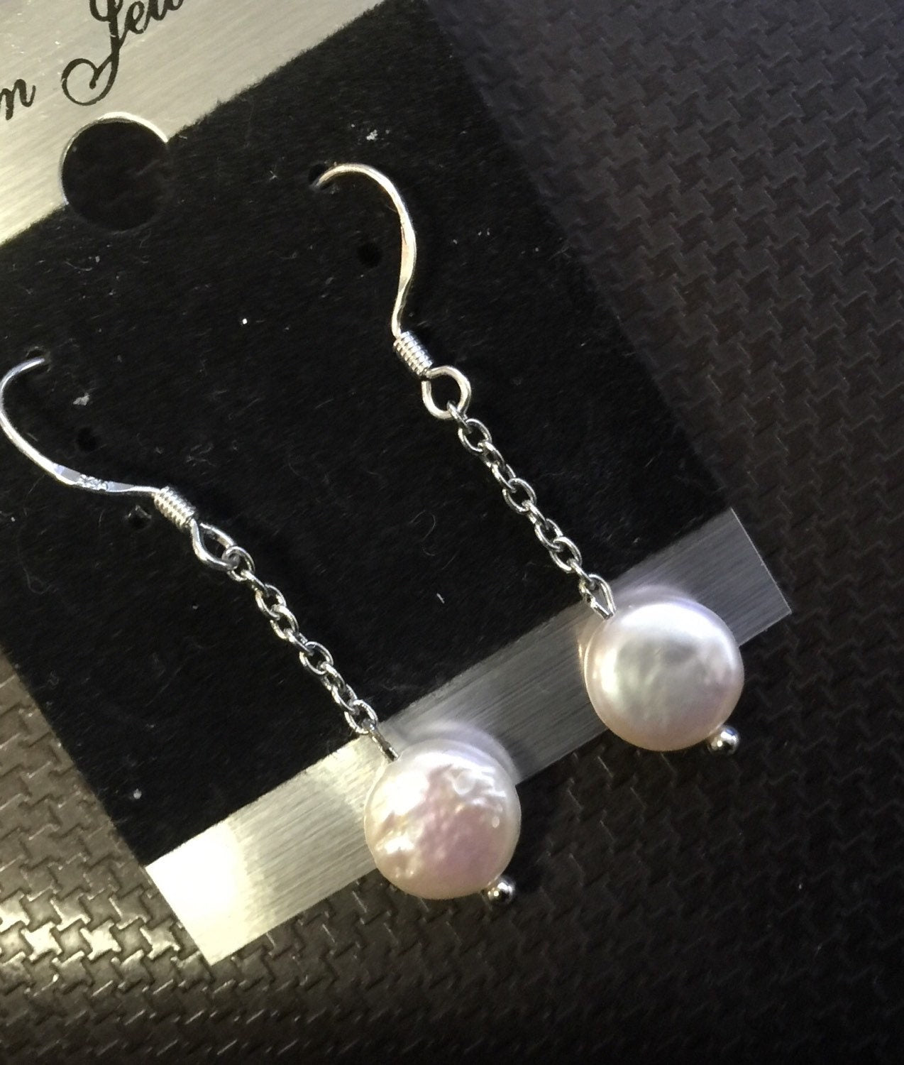 8-9mm Ivory White Coin Pearl Dangle Earrings