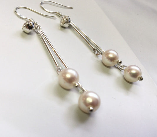 6.5-7mm 925 Sterling silver White Freshwater Pearl Dangle Earrings