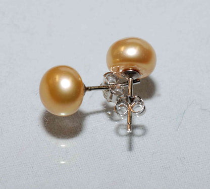 AAA 8.0-8.5mm 925 Sterling Silver Round Silk Brown Pearl Stud Earring