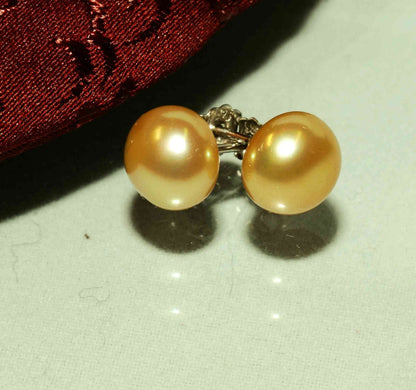 AAA 8.0-8.5mm 925 Sterling Silver Round Silk Brown Pearl Stud Earring