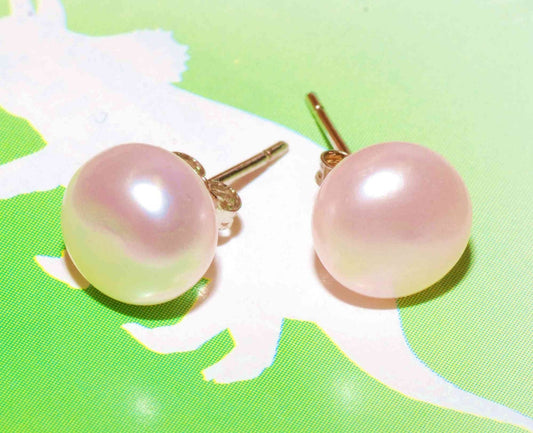 AAA 8.5-9mm 925 Sterling Silver Round Baby Pink Freshwater Pearl Stud Erring