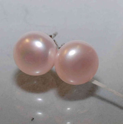 AAA 8.5-9mm 925 Sterling Silver Round Baby Pink Freshwater Pearl Stud Erring