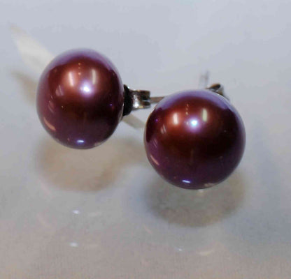 AAA 8.5-9mm 925 Sterling Silver Round Mulberry Wine Freshwater Pearl Studs