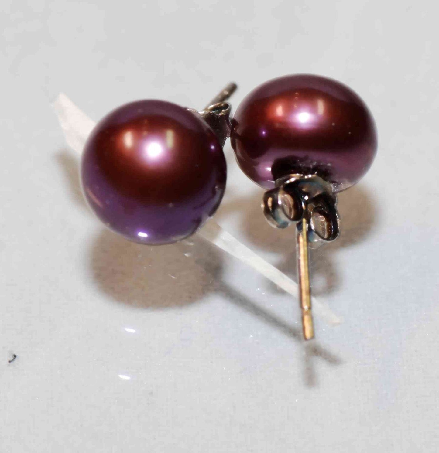 AAA 8.5-9mm 925 Sterling Silver Round Mulberry Wine Freshwater Pearl Studs