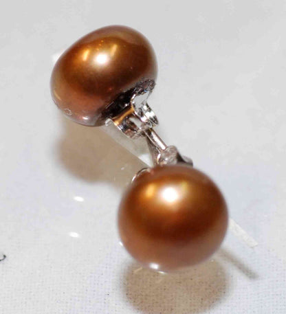 AAA+ 8.5-9mm 925 Sterling Silver Coffee Round Brown Freshwater Pearl Studs