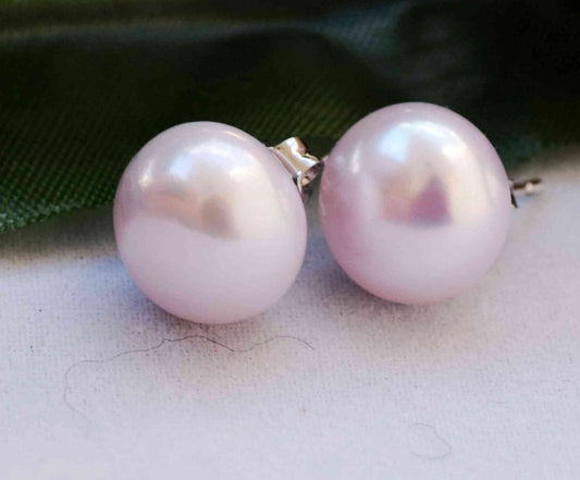 AAA 10-10.5mm 925 Sterling Silver Round Natural Pink Freshwater Pearl Studs