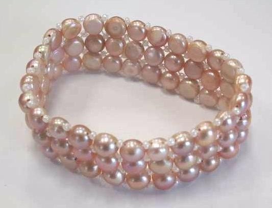 Triple-Row natural pink freshwater Pearl Bracelet