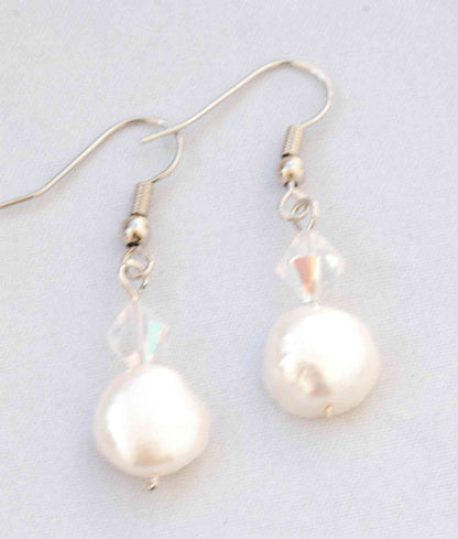 Genuine Baroque Nugget with Crystal sterling Silver Dangle Earring