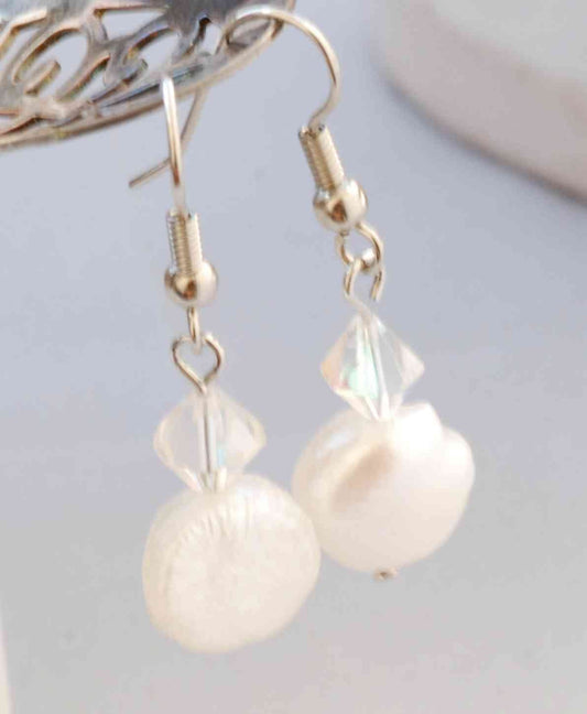 Genuine Baroque Nugget with Crystal sterling Silver Dangle Earring