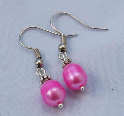 7X9mm 18k Gold Plated Teardrop Pink Freshwater Pear Dangle Earrings