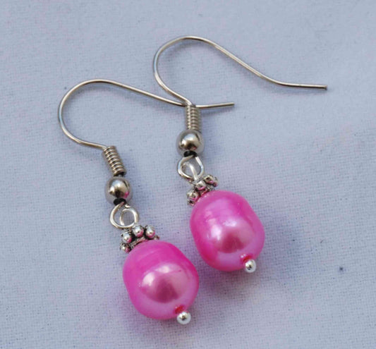 7X9mm 18k Gold Plated Teardrop Pink Freshwater Pear Dangle Earrings