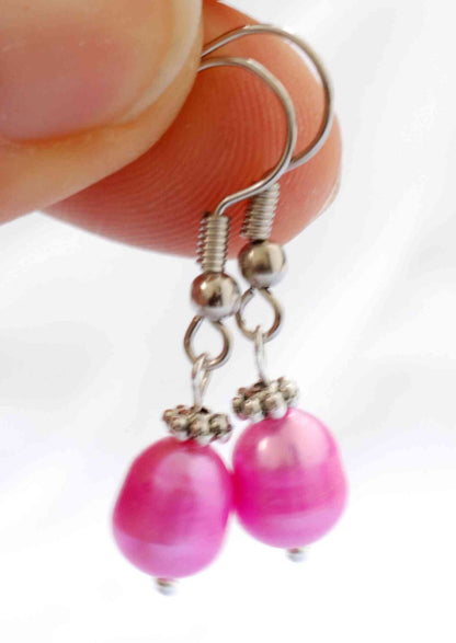 7X9mm 18k Gold Plated Teardrop Pink Freshwater Pear Dangle Earrings