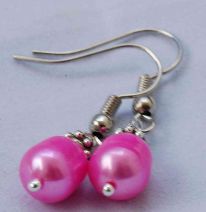 7X9mm 18k Gold Plated Teardrop Pink Freshwater Pear Dangle Earrings