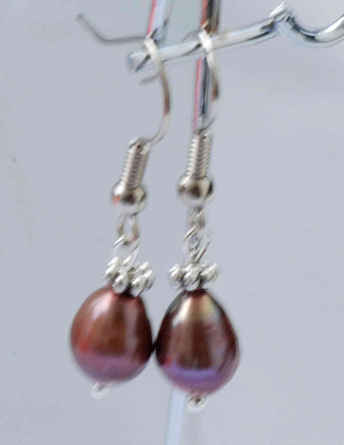 7X9mm 18k Gold Plated Rice Oval Coffee Brown Freshwater Pearl Dangle Earrings