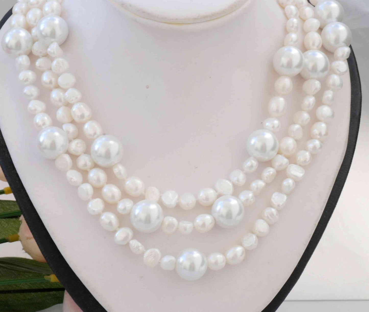 7-8mm Baroque White Freshwater Pearl With 14mm Crystal Pearl Necklace