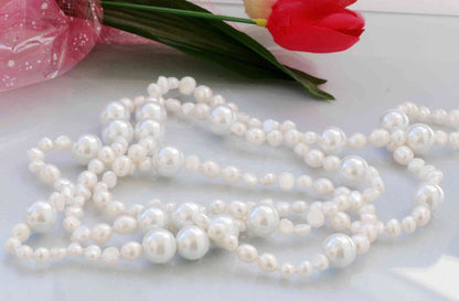 7-8mm Baroque White Freshwater Pearl With 14mm Crystal Pearl Necklace