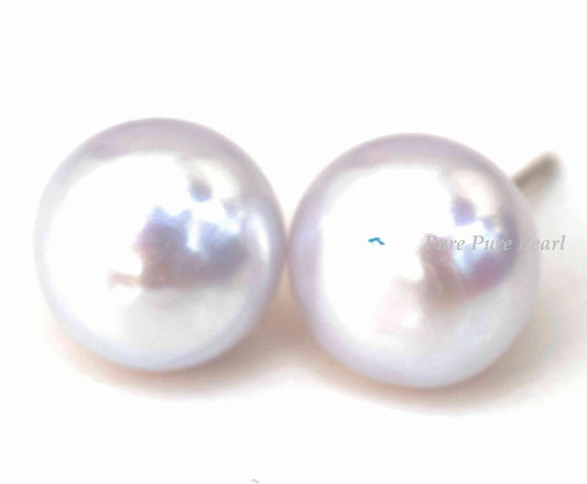 AAA 10-10.5mm 925 Sterling Silver Round Lavender Freshwater Pearl Stud Earring
