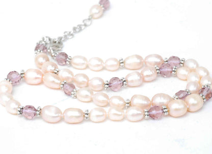 18k Gold Plated Baroque Peach Pink & Champagne Freshwater Pearl Necklace