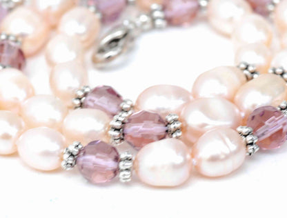 18k Gold Plated Baroque Peach Pink & Champagne Freshwater Pearl Necklace