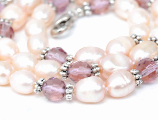 18k Gold Plated Baroque Peach Pink & Champagne Freshwater Pearl Necklace