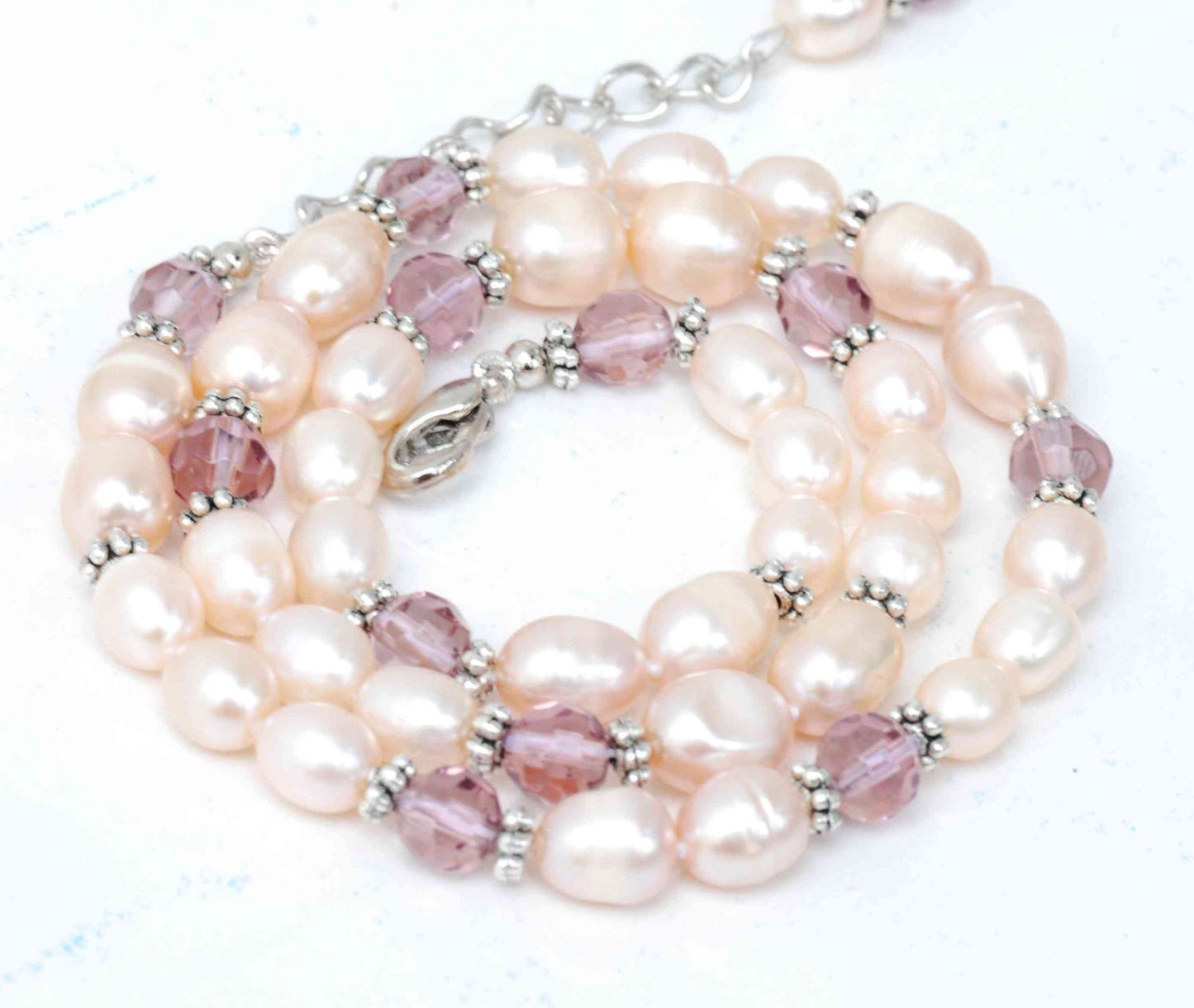 18k Gold Plated Baroque Peach Pink & Champagne Freshwater Pearl Necklace