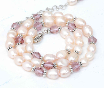 18k Gold Plated Baroque Peach Pink & Champagne Freshwater Pearl Necklace