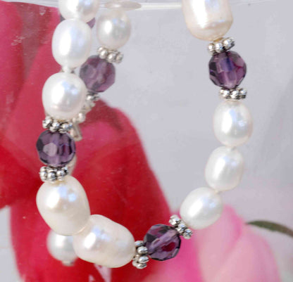 7mmx10mm Rice Baroque White & Purple Freshwater Pearl Bracelet