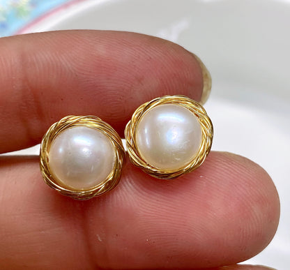 AAA 10-11mm 18k vermeil Round Ivory White Freshwater Pearl Stud Earring