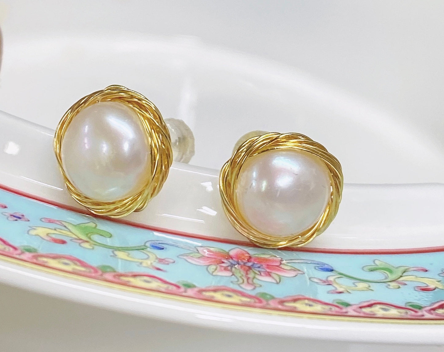 AAA 10mm 18k Gold  Freshwater Pearl 925 Sterling Silver Stud Earring