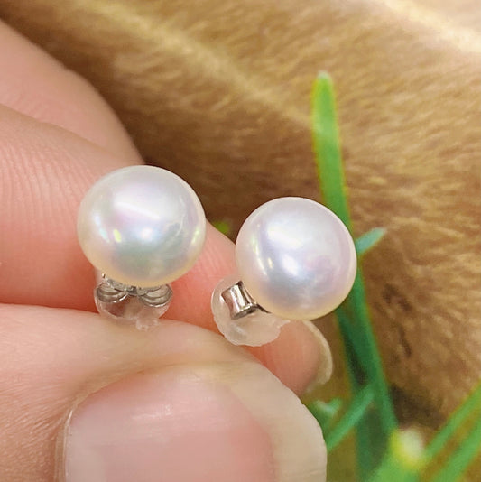 AAA 7-7.5mm 925 Sterling Silver Round White Freshwater Pearl Studs