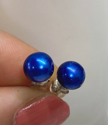 AAA 7-7.5mm 925 Sterling Silver Blue Frewshwater Pearl Stud Earring