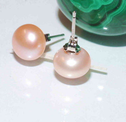 AAA 8.5-9mm 925 Sterling Silver Round Natural Pink Freshwater Pearl Stud Earrings