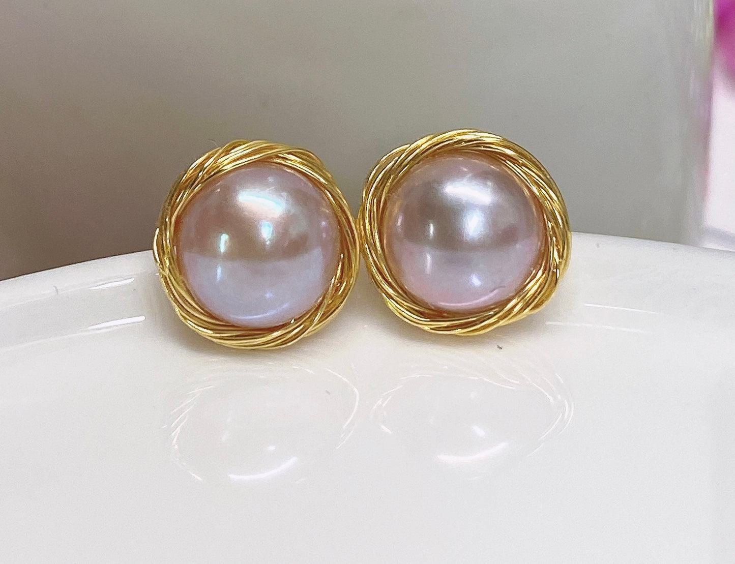 AAA 10mm 18k Gold  Freshwater Pearl 925 Sterling Silver Stud Earring