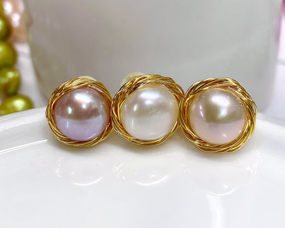 AAA 10mm 18k Gold  Freshwater Pearl 925 Sterling Silver Stud Earring