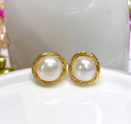 AAA 10mm 18k Gold  Freshwater Pearl 925 Sterling Silver Stud Earring