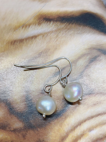 8mm 925 Sterling Silver Baroque Freshwater Pearl Dangle Earrings