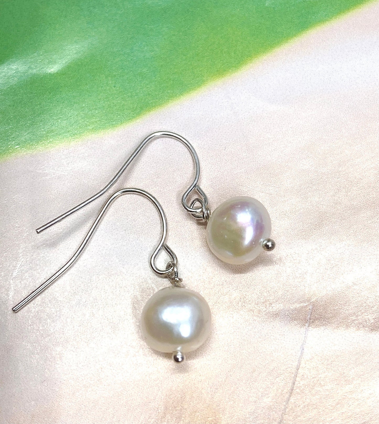8mm 925 Sterling Silver Baroque Freshwater Pearl Dangle Earrings