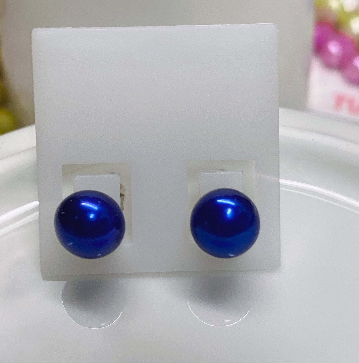 AAA 7-7.5mm 925 Sterling Silver Blue Frewshwater Pearl Stud Earring