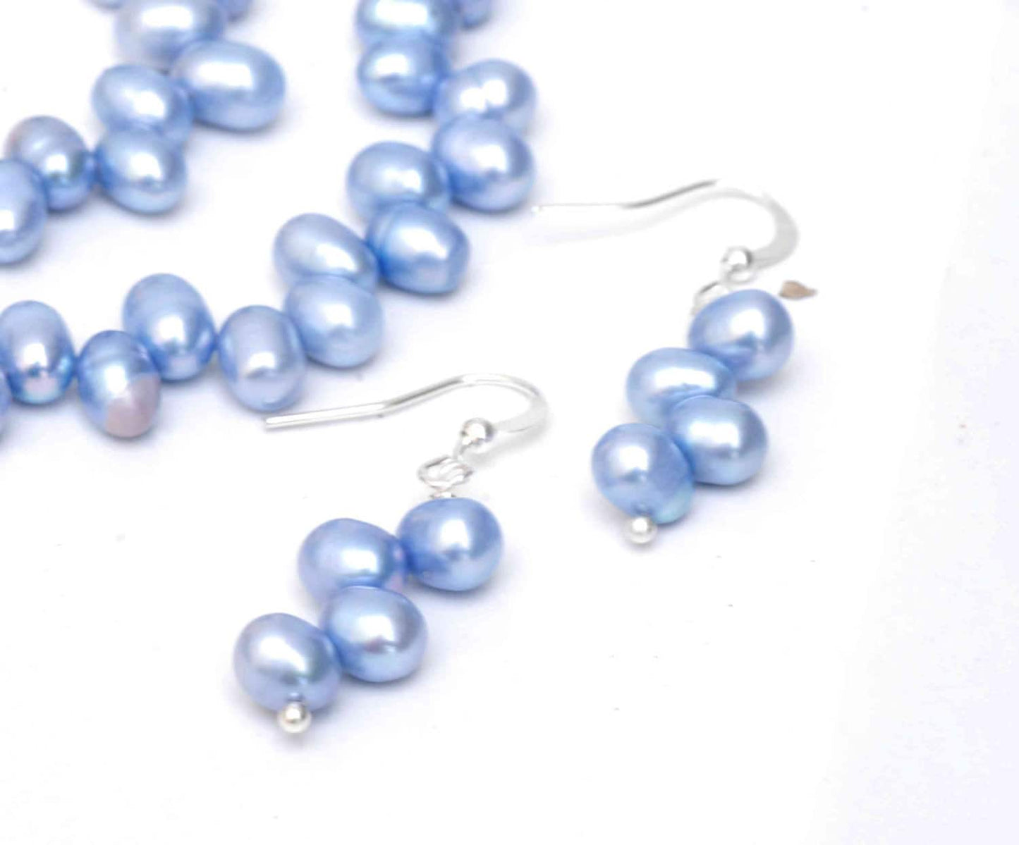 5mmx7mm Top Drill Sky Blue Freshwater Pearl Necklace