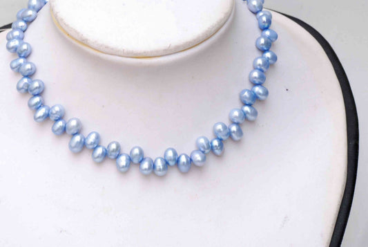 5mmx7mm Top Drill Sky Blue Freshwater Pearl Necklace