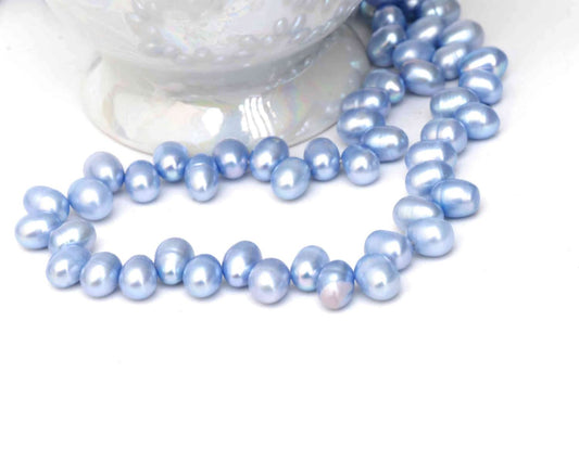 5mmx7mm Top Drill Sky Blue Freshwater Pearl Necklace